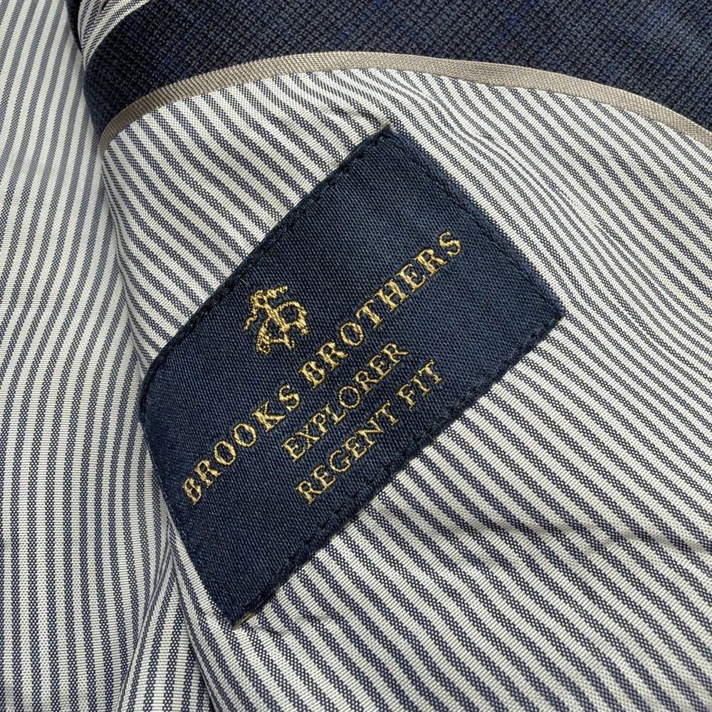 Brooks Brothers Blazer Mens 40S Short Blue Check Patterned Explorer Regent Fit